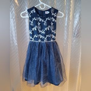 Wonder Nation Girls Navy Blue Silver Metalic Sleeveless Party Dress Size 12